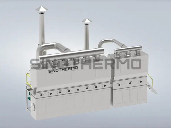 Image of a SINOTHERMO Horizontal Fluidized Bed Dryer, an industrial machine designed for efficient drying of materials through horizontal fluidization.