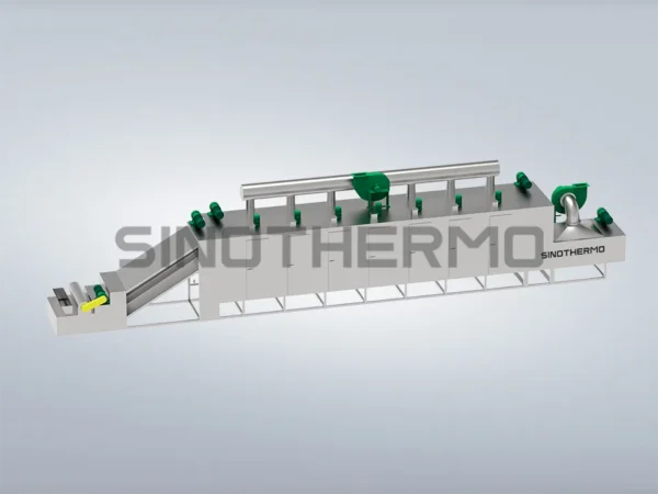 Image of a SINOTHERMO Belt Dryer, an industrial machine designed for continuous drying of materials.