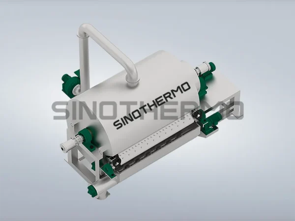 Image of a Vacuum Drum Scraper Dryer, a piece of industrial equipment used for drying and scraping materials, branded with the name "SINOTHERMO."