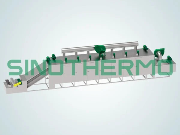 Image of a SINOTHERMO Belt Dryer, an industrial machine designed for continuous drying of materials.