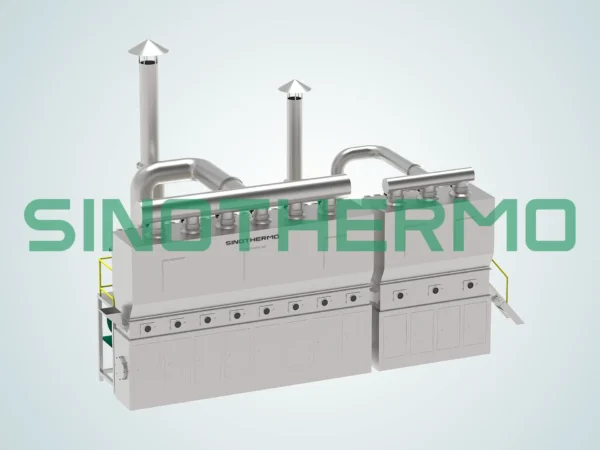 Image of a SINOTHERMO Horizontal Fluidized Bed Dryer, an industrial machine designed for efficient drying of materials through horizontal fluidization.